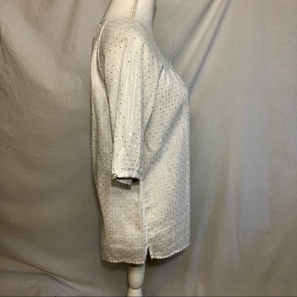 Chico’s Sheer Blouse White w/ Silver Metallic M/8 - Picture 12 of 15